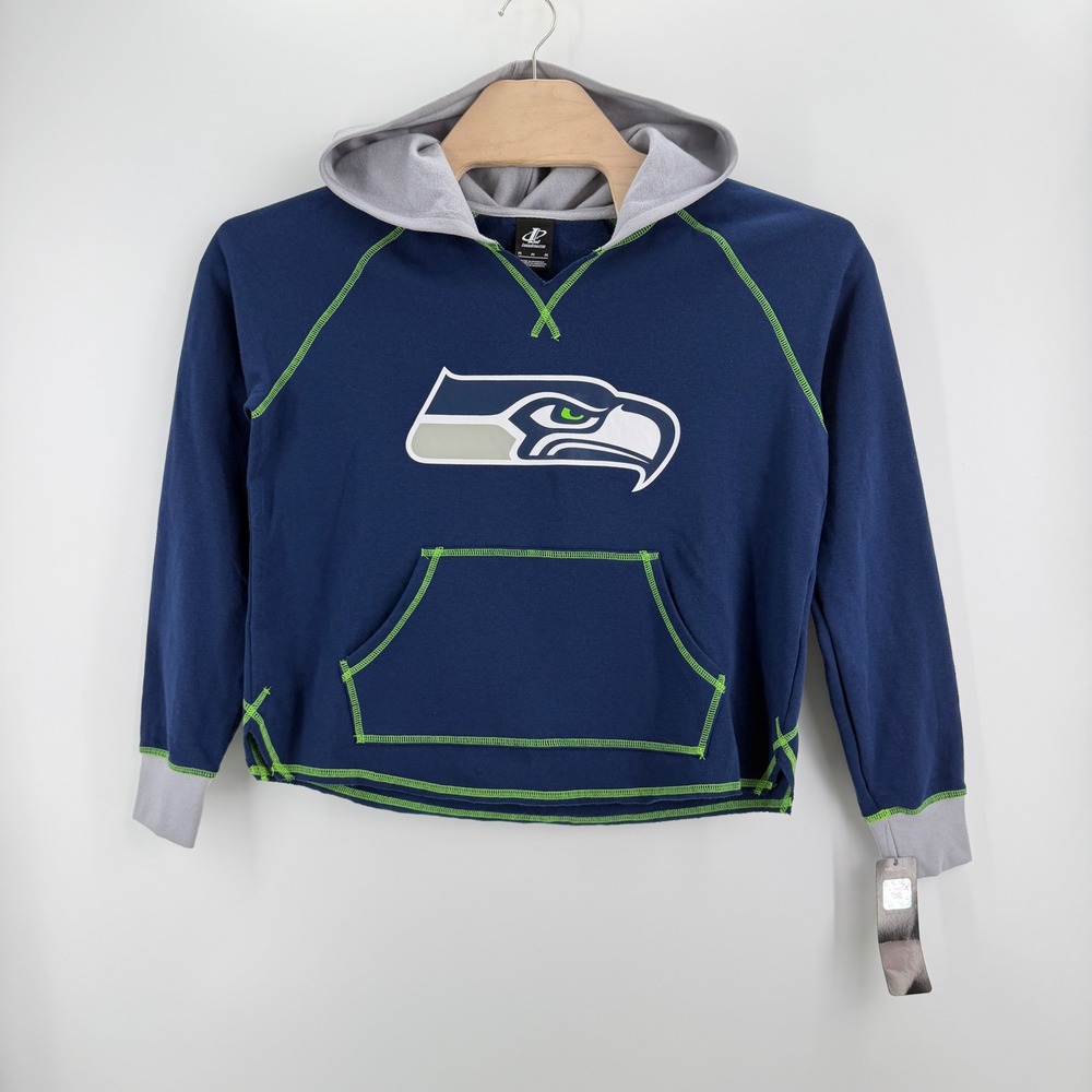 Logo Athletic Seattle Seahawks Size M Cotton Blend Navy Blue Cropped Hoodie NFL